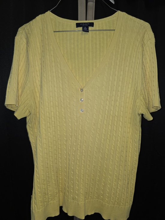 Chaps Tops - Chaps Women's Yellow Short-Sleeve V-Neck Cable Knit Top